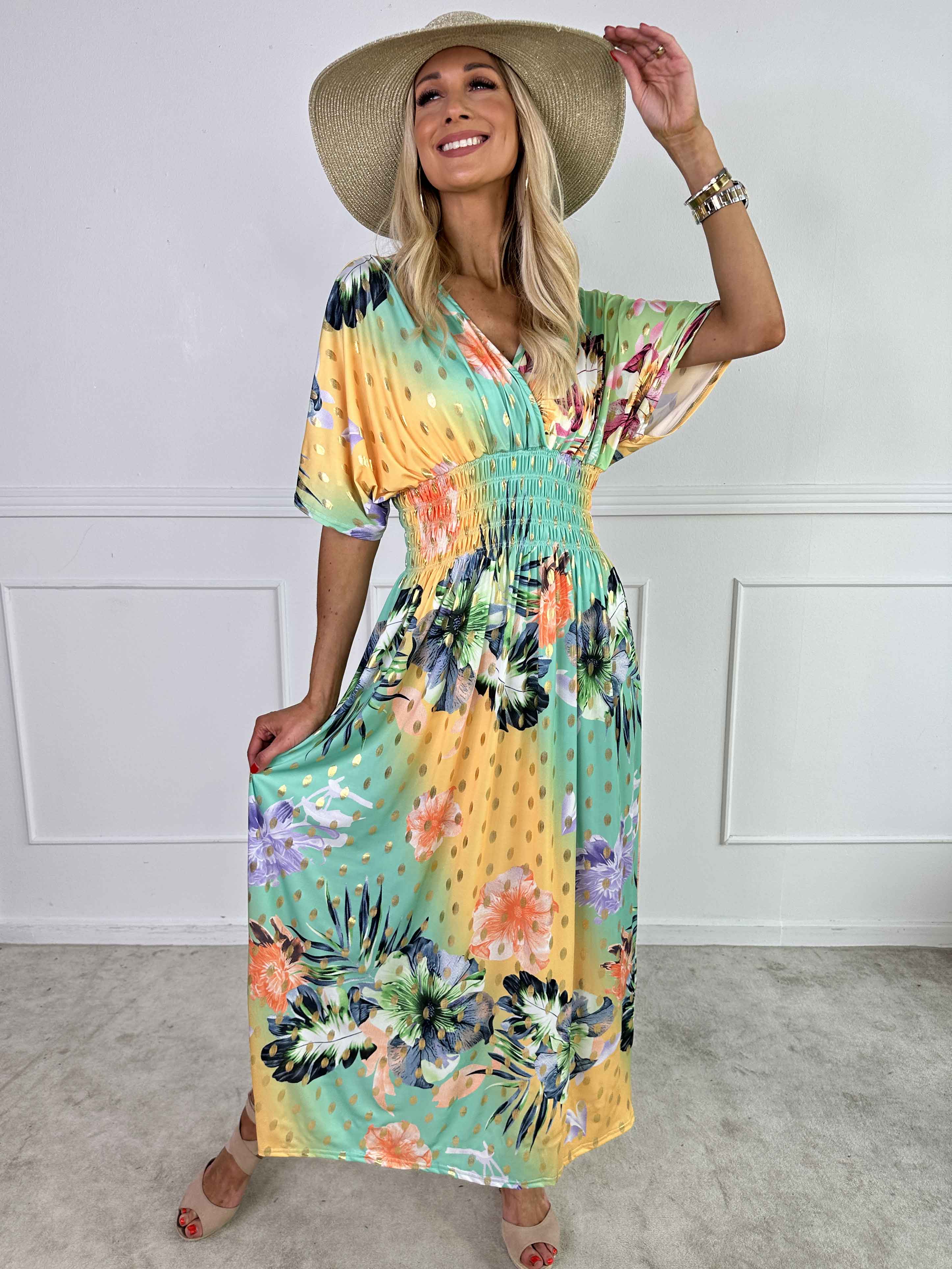 Pams Hawaii - Lång klänning i stretchtyg med blommönster